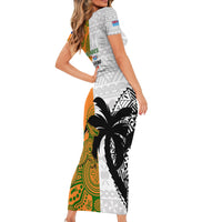 Fiji And Australia Rugby Short Sleeve Bodycon Dress 2023 World Cup Aboriginal Mix Tapa Pattern - Wonder Print Shop