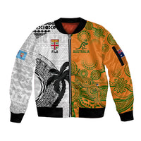 Fiji And Australia Rugby Sleeve Zip Bomber Jacket 2023 World Cup Aboriginal Mix Tapa Pattern - Wonder Print Shop