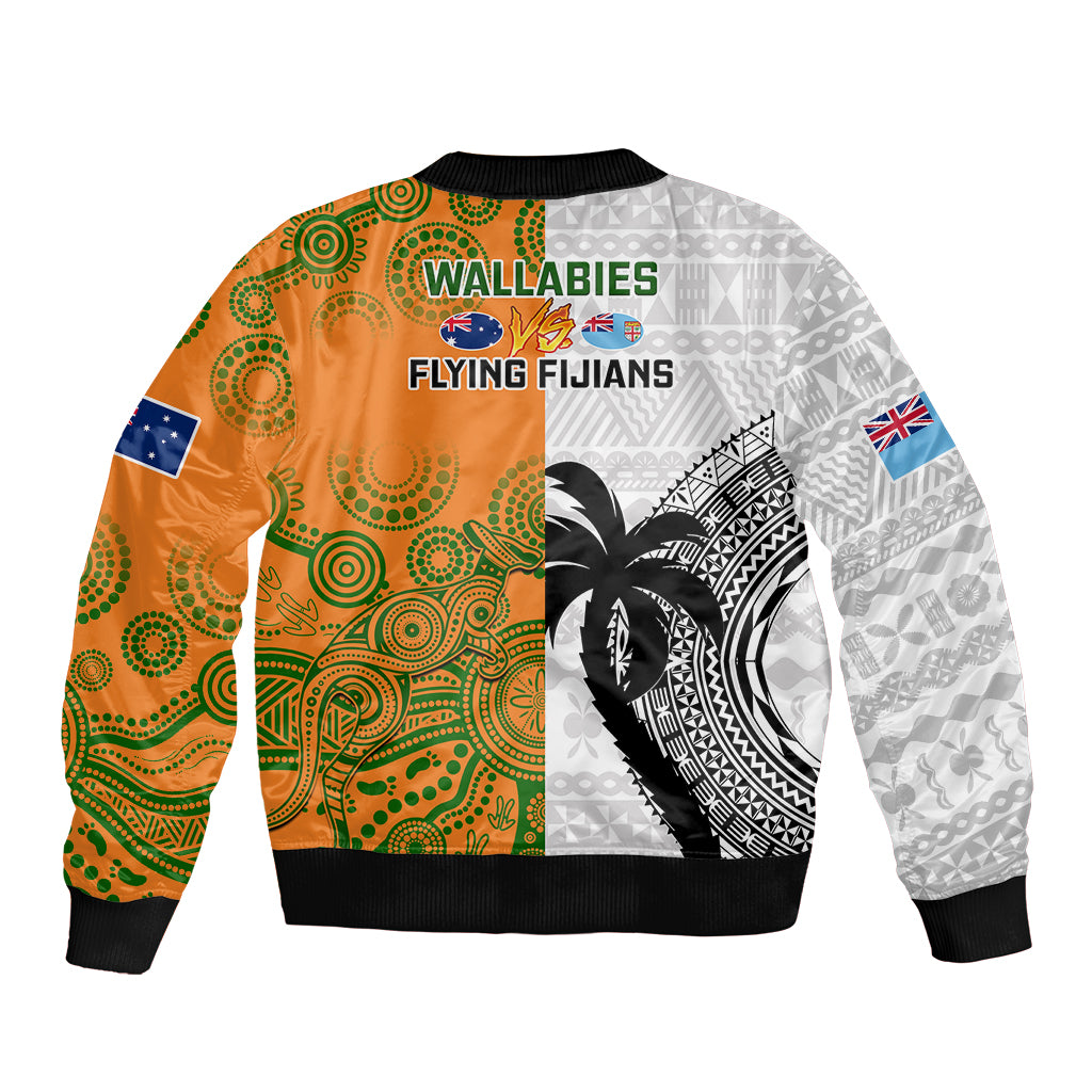 Fiji And Australia Rugby Sleeve Zip Bomber Jacket 2023 World Cup Aboriginal Mix Tapa Pattern - Wonder Print Shop