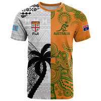 Fiji And Australia Rugby T Shirt 2023 World Cup Aboriginal Mix Tapa Pattern - Wonder Print Shop