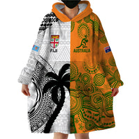 Fiji And Australia Rugby Wearable Blanket Hoodie 2023 World Cup Aboriginal Mix Tapa Pattern - Wonder Print Shop