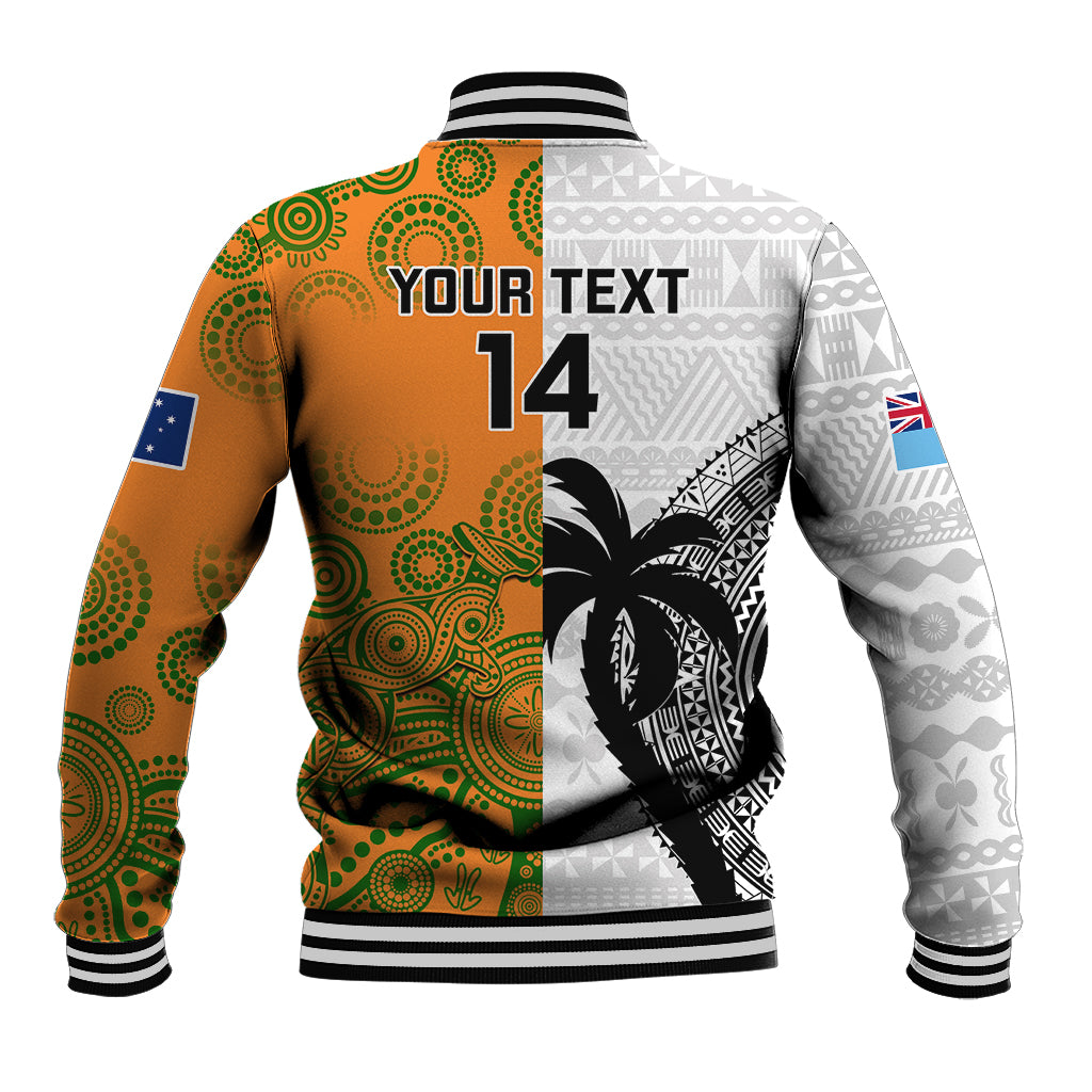 Custom Fiji And Australia Rugby Baseball Jacket 2023 World Cup Aboriginal Mix Tapa Pattern - Wonder Print Shop