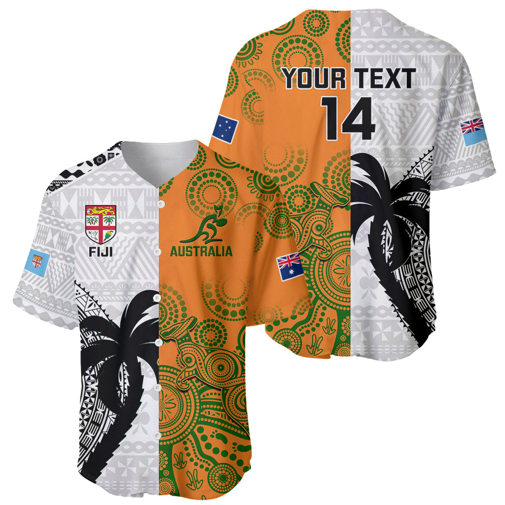 Custom Fiji And Australia Rugby Baseball Jersey 2023 World Cup Aboriginal Mix Tapa Pattern - Wonder Print Shop