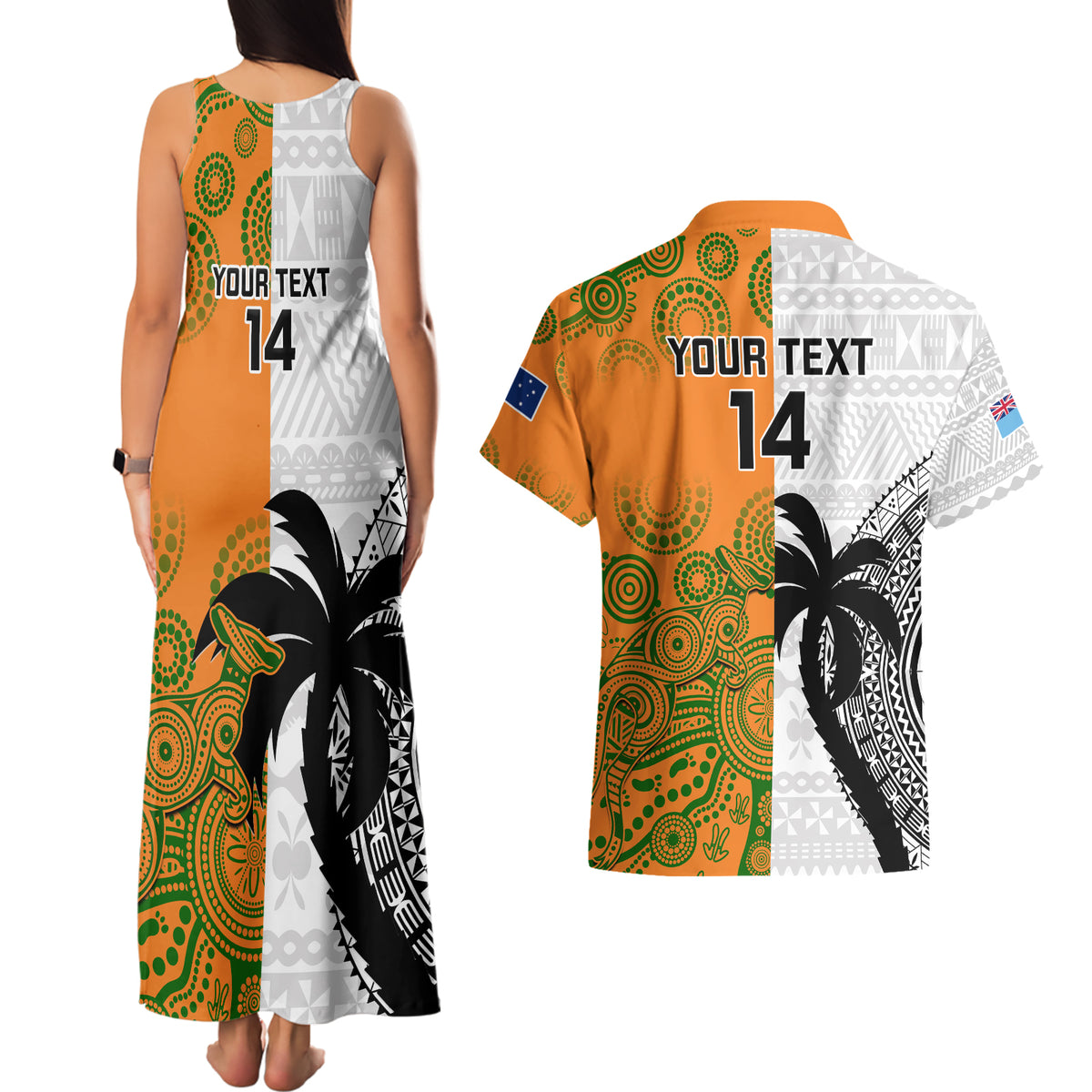 Custom Fiji And Australia Rugby Couples Matching Tank Maxi Dress and Hawaiian Shirt 2023 World Cup Aboriginal Mix Tapa Pattern - Wonder Print Shop