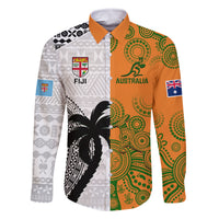 Custom Fiji And Australia Rugby Family Matching Off Shoulder Long Sleeve Dress and Hawaiian Shirt 2023 World Cup Aboriginal Mix Tapa Pattern - Wonder Print Shop