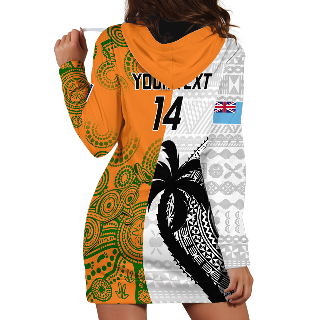 Custom Fiji And Australia Rugby Hoodie Dress 2023 World Cup Aboriginal Mix Tapa Pattern - Wonder Print Shop