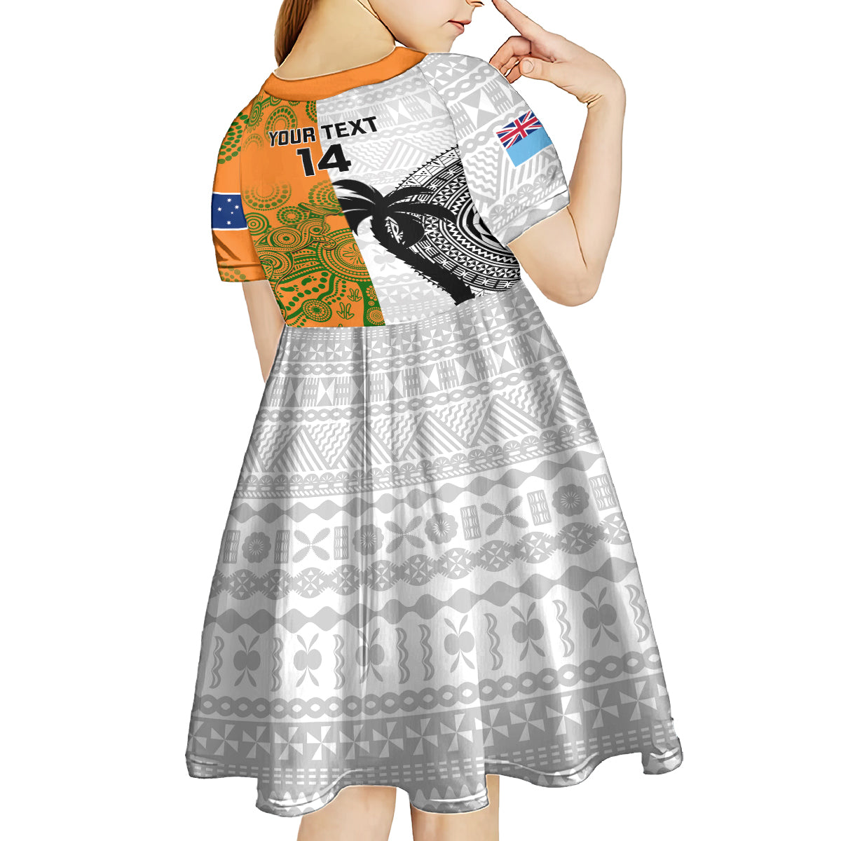 Custom Fiji And Australia Rugby Kid Short Sleeve Dress 2023 World Cup Aboriginal Mix Tapa Pattern - Wonder Print Shop