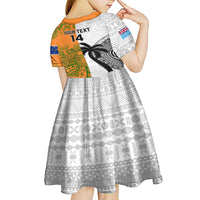 Custom Fiji And Australia Rugby Kid Short Sleeve Dress 2023 World Cup Aboriginal Mix Tapa Pattern - Wonder Print Shop