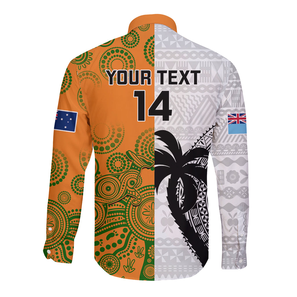 Custom Fiji And Australia Rugby Long Sleeve Button Shirt 2023 World Cup Aboriginal Mix Tapa Pattern - Wonder Print Shop