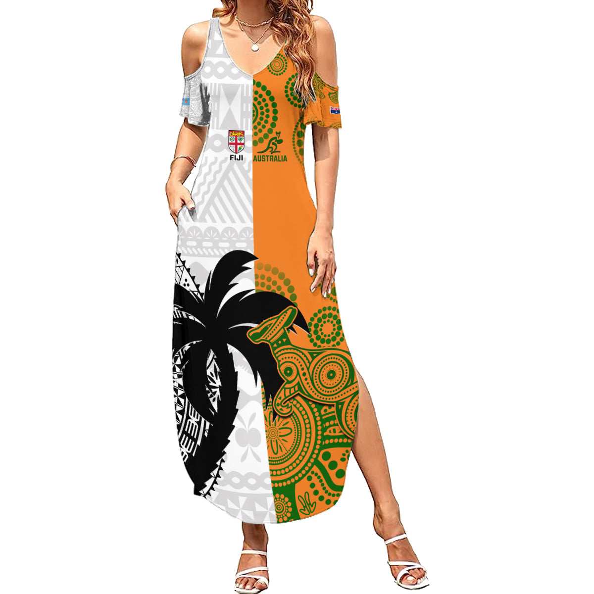 Custom Fiji And Australia Rugby Summer Maxi Dress 2023 World Cup Aboriginal Mix Tapa Pattern - Wonder Print Shop