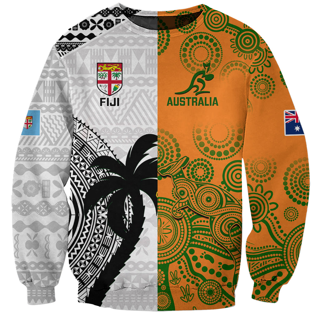 Custom Fiji And Australia Rugby Sweatshirt 2023 World Cup Aboriginal Mix Tapa Pattern - Wonder Print Shop