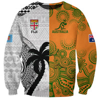 Custom Fiji And Australia Rugby Sweatshirt 2023 World Cup Aboriginal Mix Tapa Pattern - Wonder Print Shop