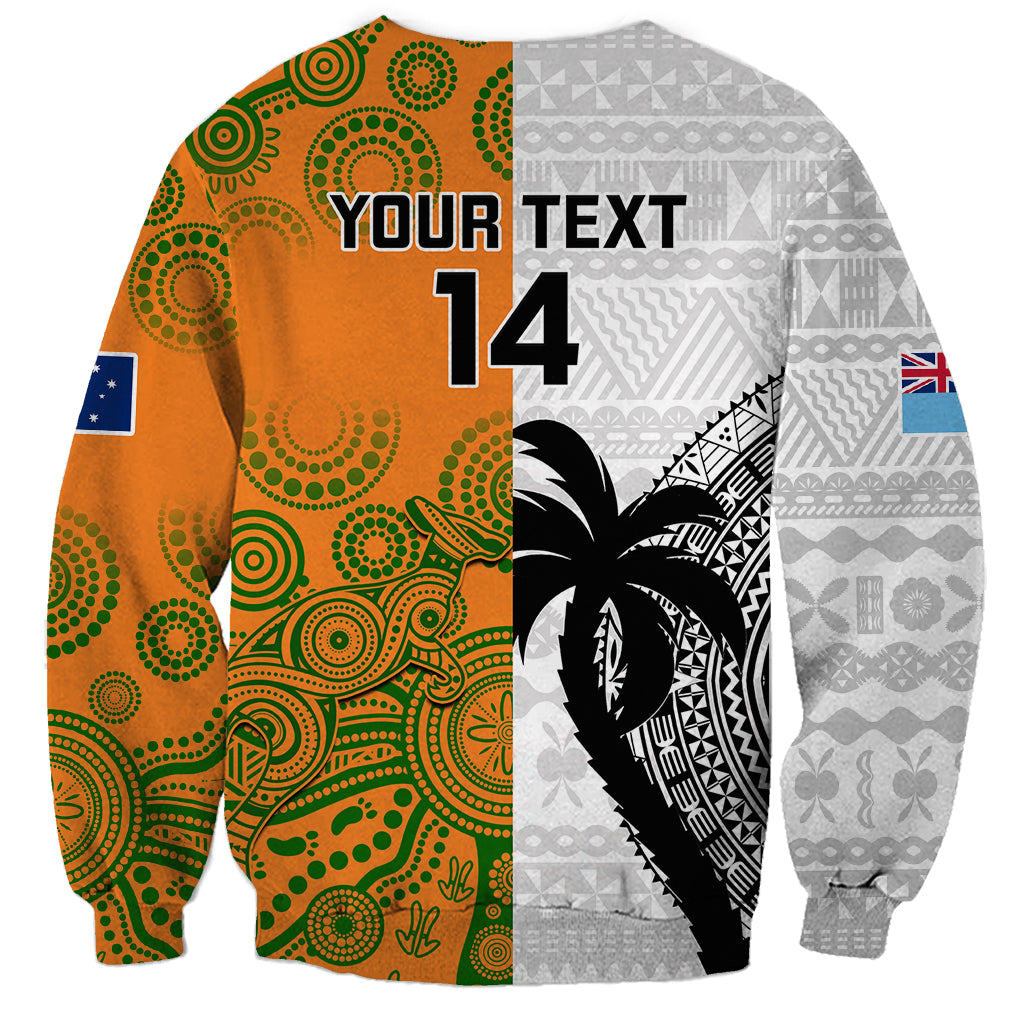 Custom Fiji And Australia Rugby Sweatshirt 2023 World Cup Aboriginal Mix Tapa Pattern - Wonder Print Shop