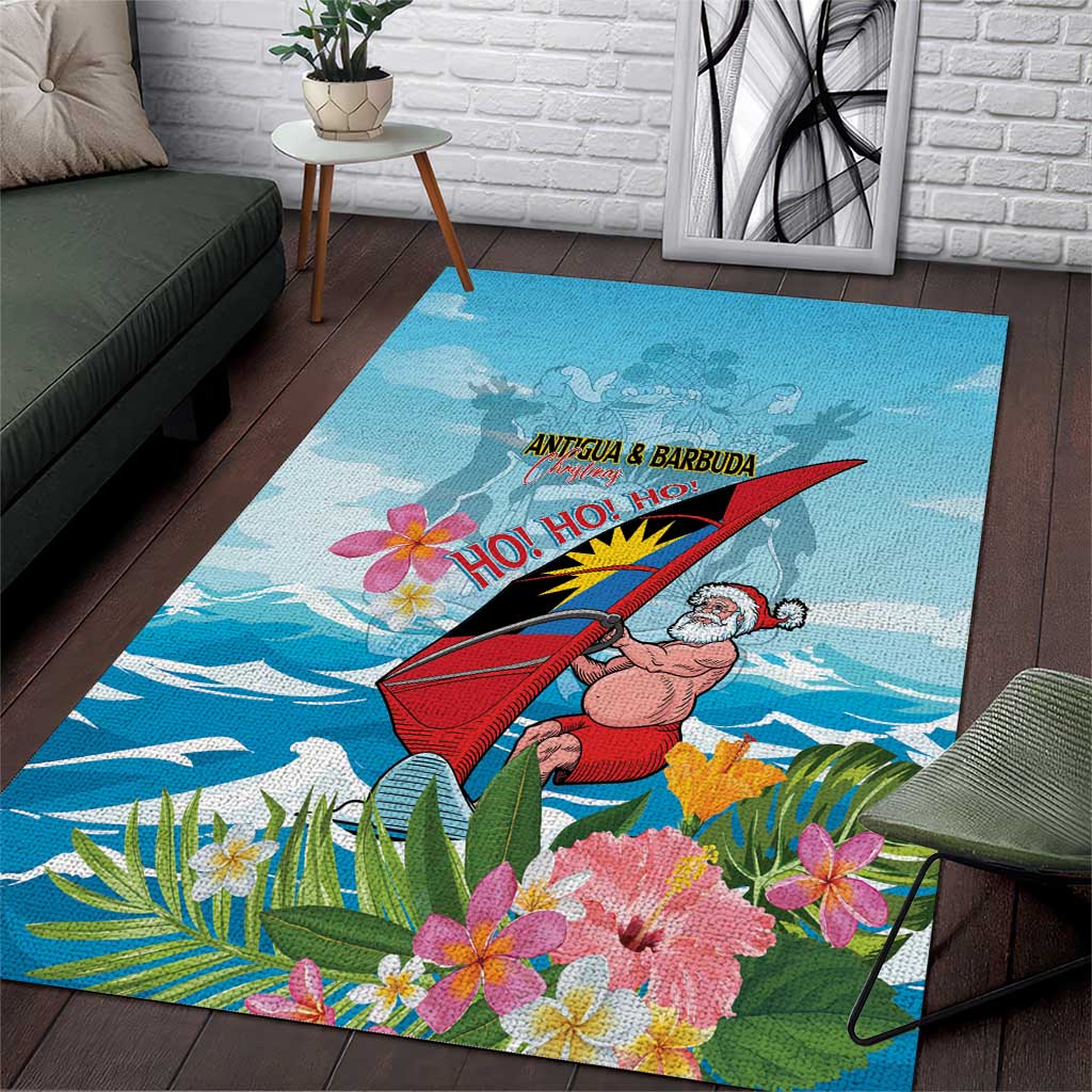 Personalized Antigua and Barbuda Christmas Area Rug Windsurfing Santa Caribbean Tropical Style - Wonder Print Shop