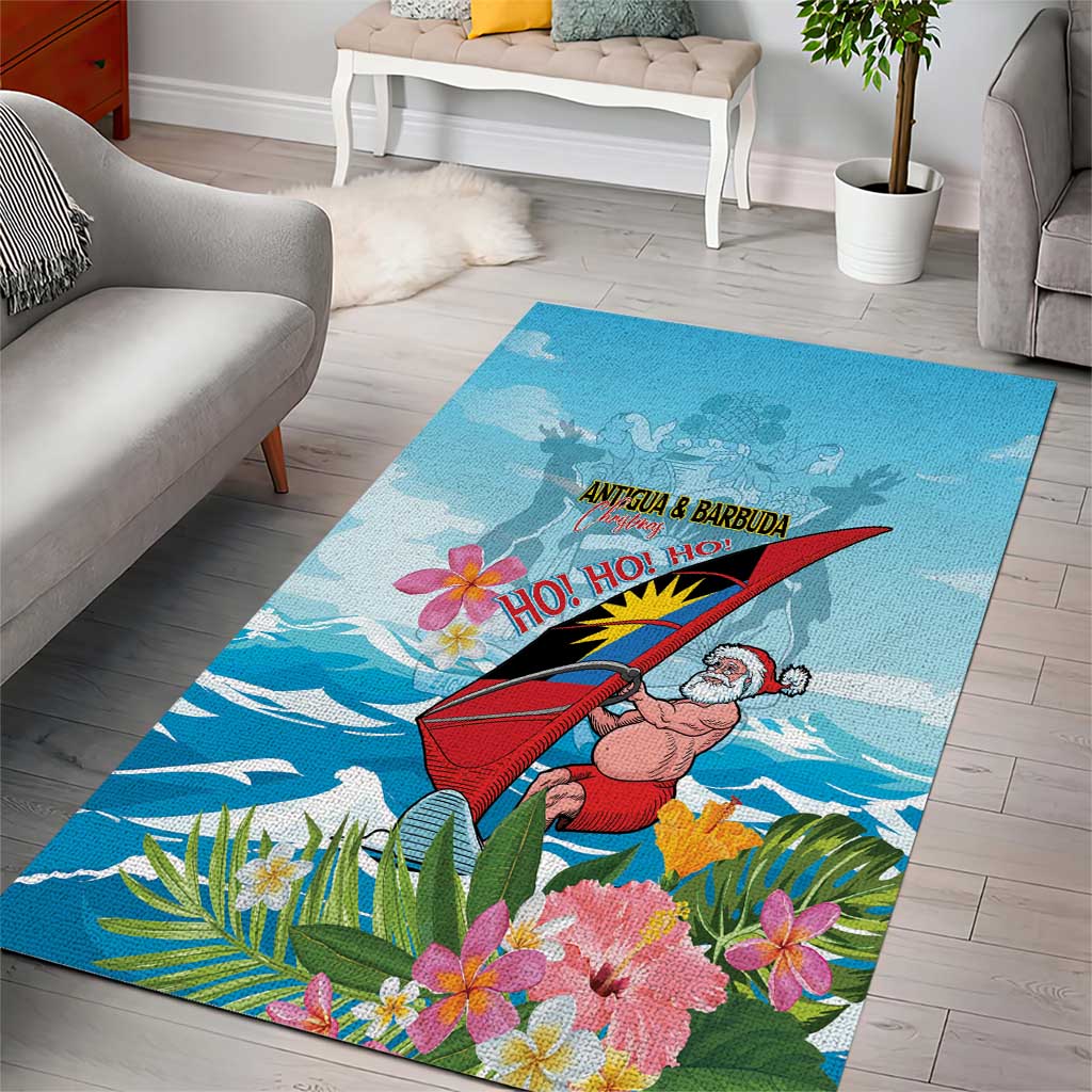 Personalized Antigua and Barbuda Christmas Area Rug Windsurfing Santa Caribbean Tropical Style - Wonder Print Shop