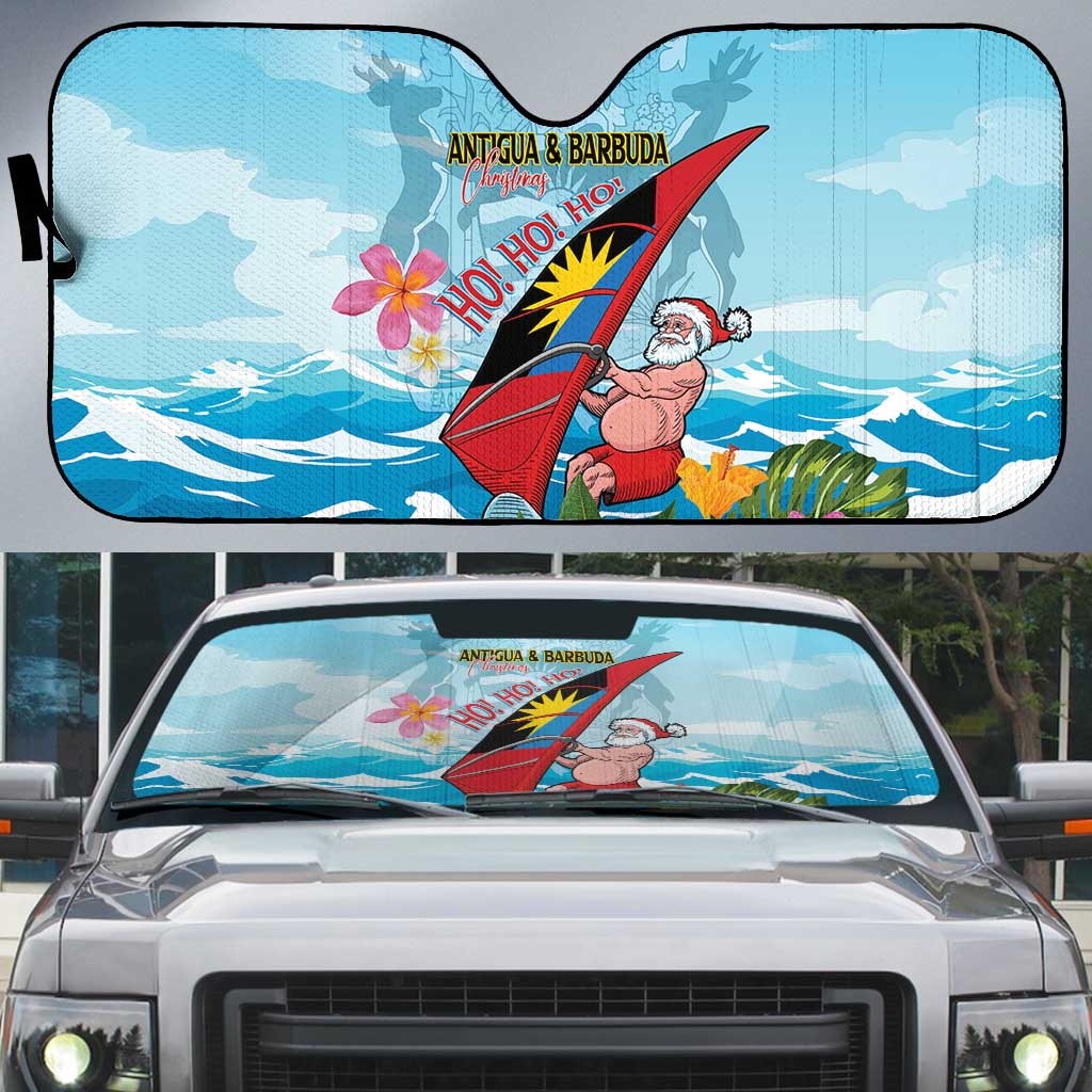 Personalized Antigua and Barbuda Christmas Auto Sun Shade Windsurfing Santa Caribbean Tropical Style - Wonder Print Shop