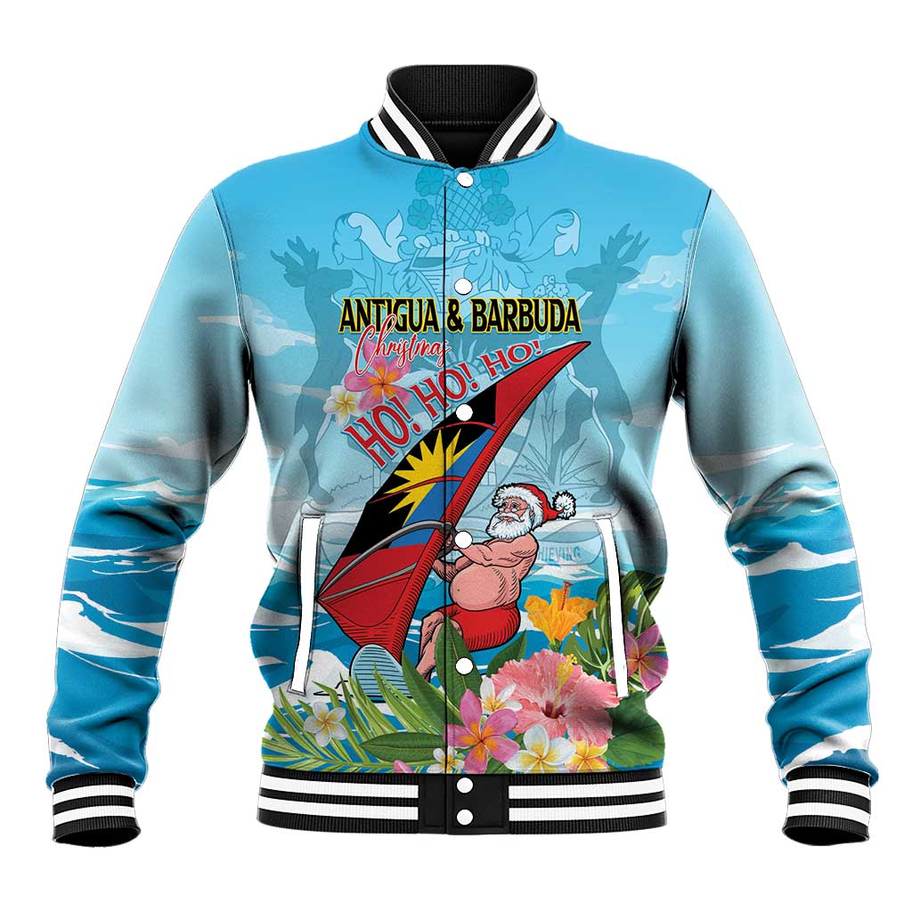 Personalized Antigua and Barbuda Christmas Baseball Jacket Windsurfing Santa Caribbean Tropical Style - Wonder Print Shop