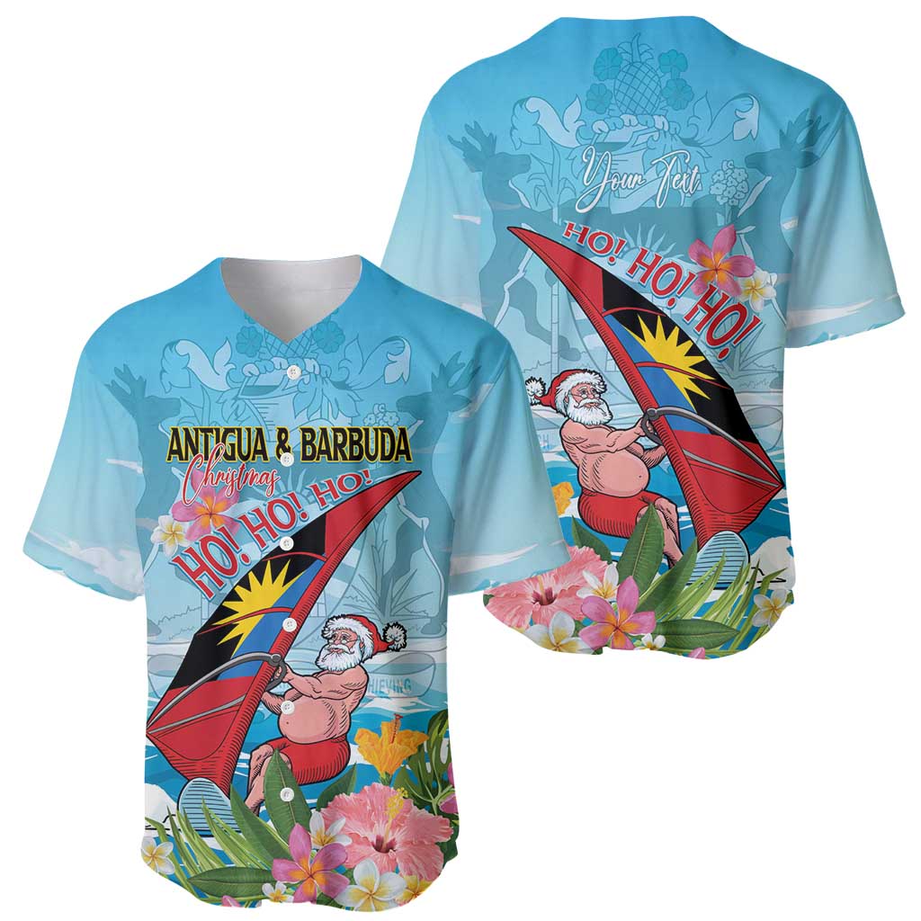 Personalized Antigua and Barbuda Christmas Baseball Jersey Windsurfing Santa Caribbean Tropical Style - Wonder Print Shop