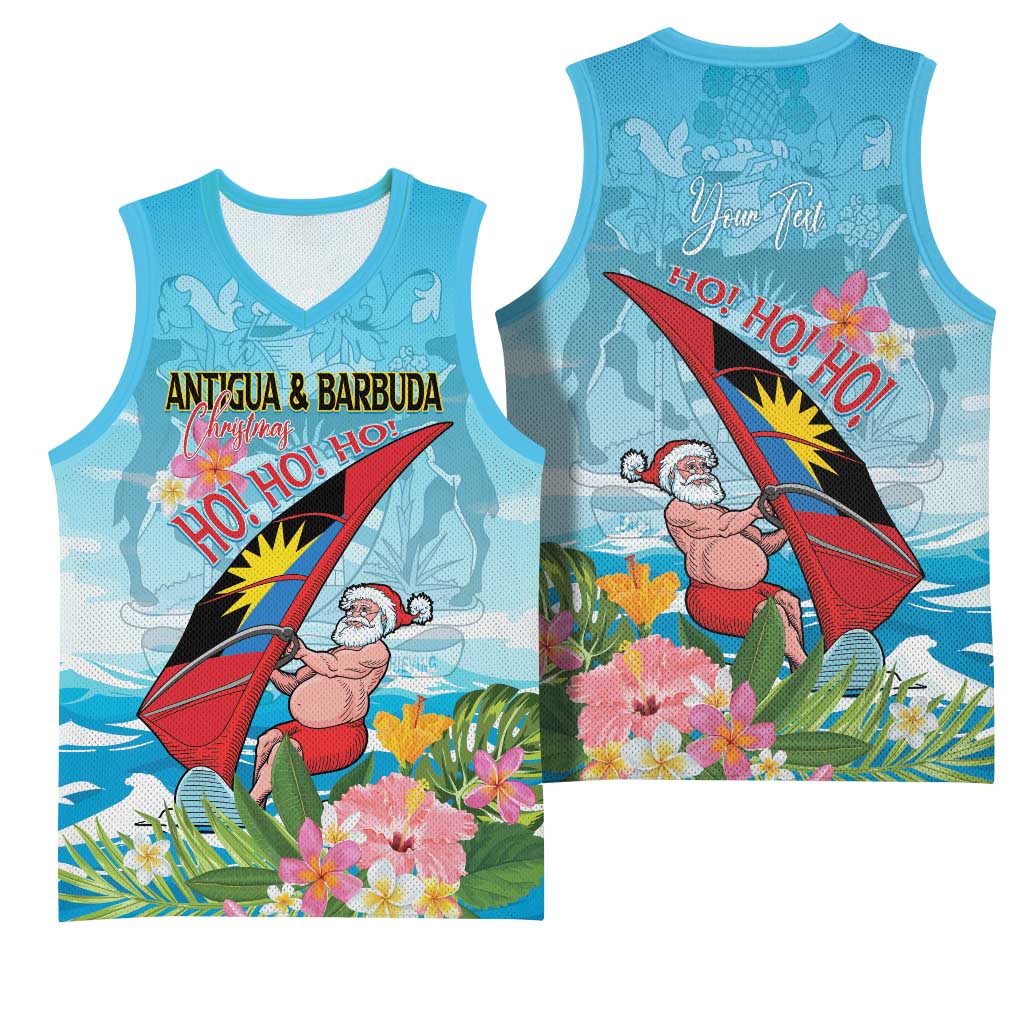 Personalized Antigua and Barbuda Christmas Basketball Jersey Windsurfing Santa Caribbean Tropical Style - Wonder Print Shop
