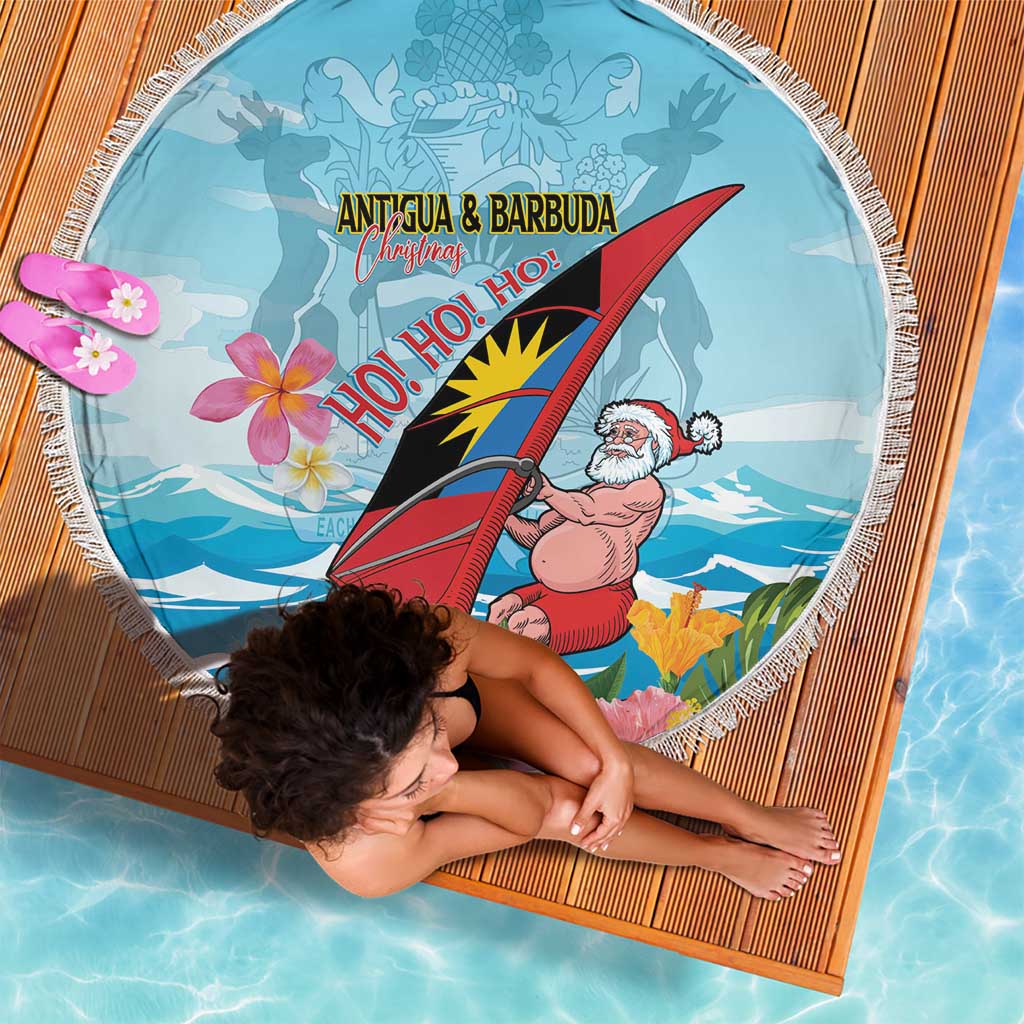 Personalized Antigua and Barbuda Christmas Beach Blanket Windsurfing Santa Caribbean Tropical Style - Wonder Print Shop