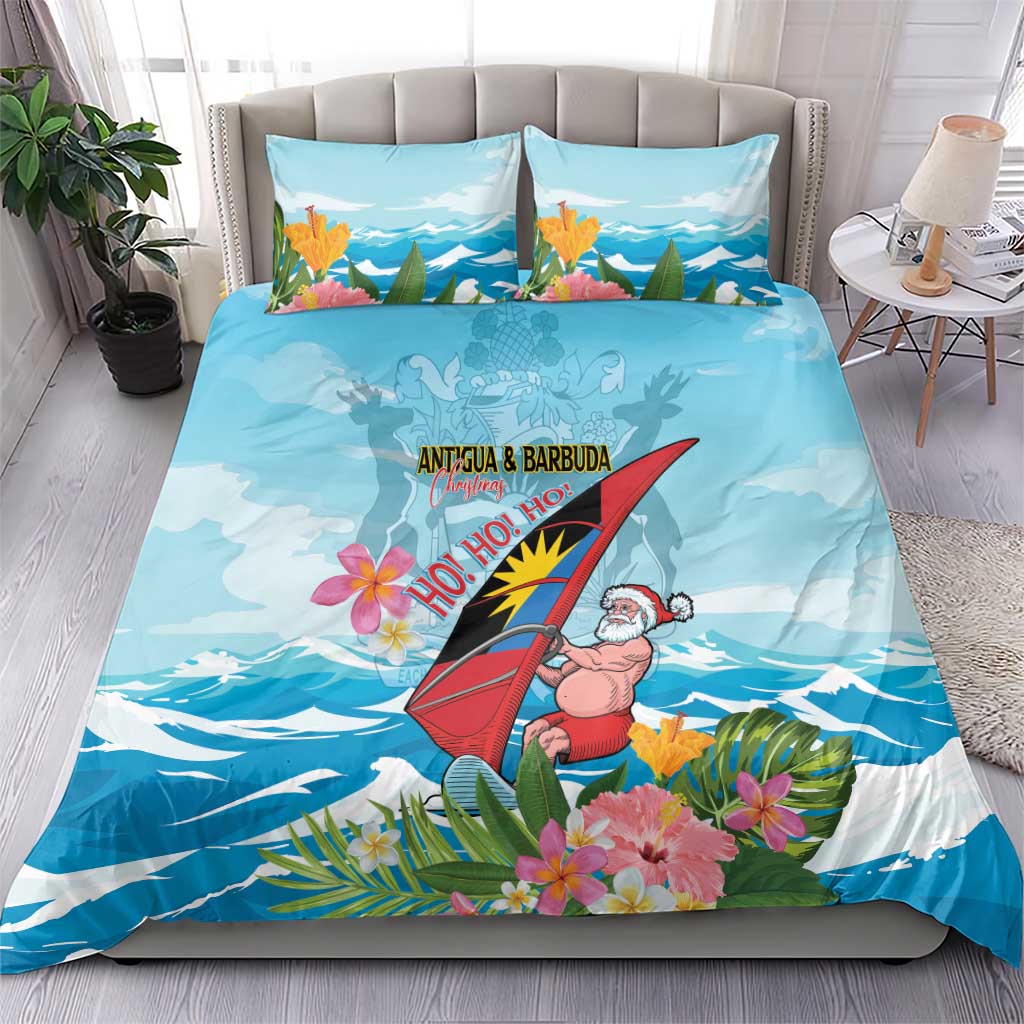 Personalized Antigua and Barbuda Christmas Bedding Set Windsurfing Santa Caribbean Tropical Style - Wonder Print Shop