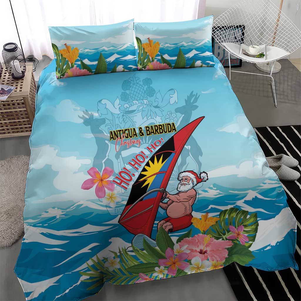 Personalized Antigua and Barbuda Christmas Bedding Set Windsurfing Santa Caribbean Tropical Style - Wonder Print Shop