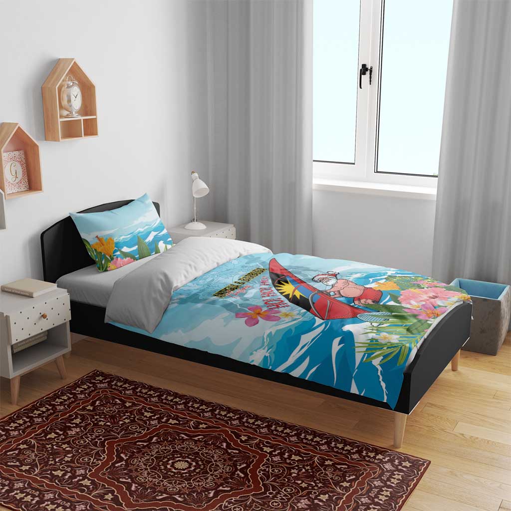 Personalized Antigua and Barbuda Christmas Bedding Set Windsurfing Santa Caribbean Tropical Style - Wonder Print Shop