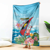 Personalized Antigua and Barbuda Christmas Blanket Windsurfing Santa Caribbean Tropical Style - Wonder Print Shop