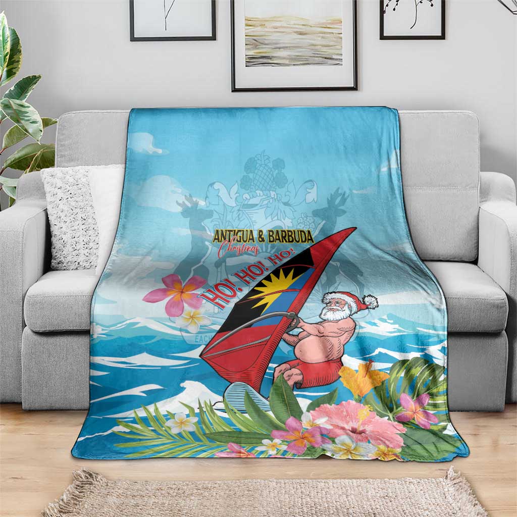 Personalized Antigua and Barbuda Christmas Blanket Windsurfing Santa Caribbean Tropical Style - Wonder Print Shop