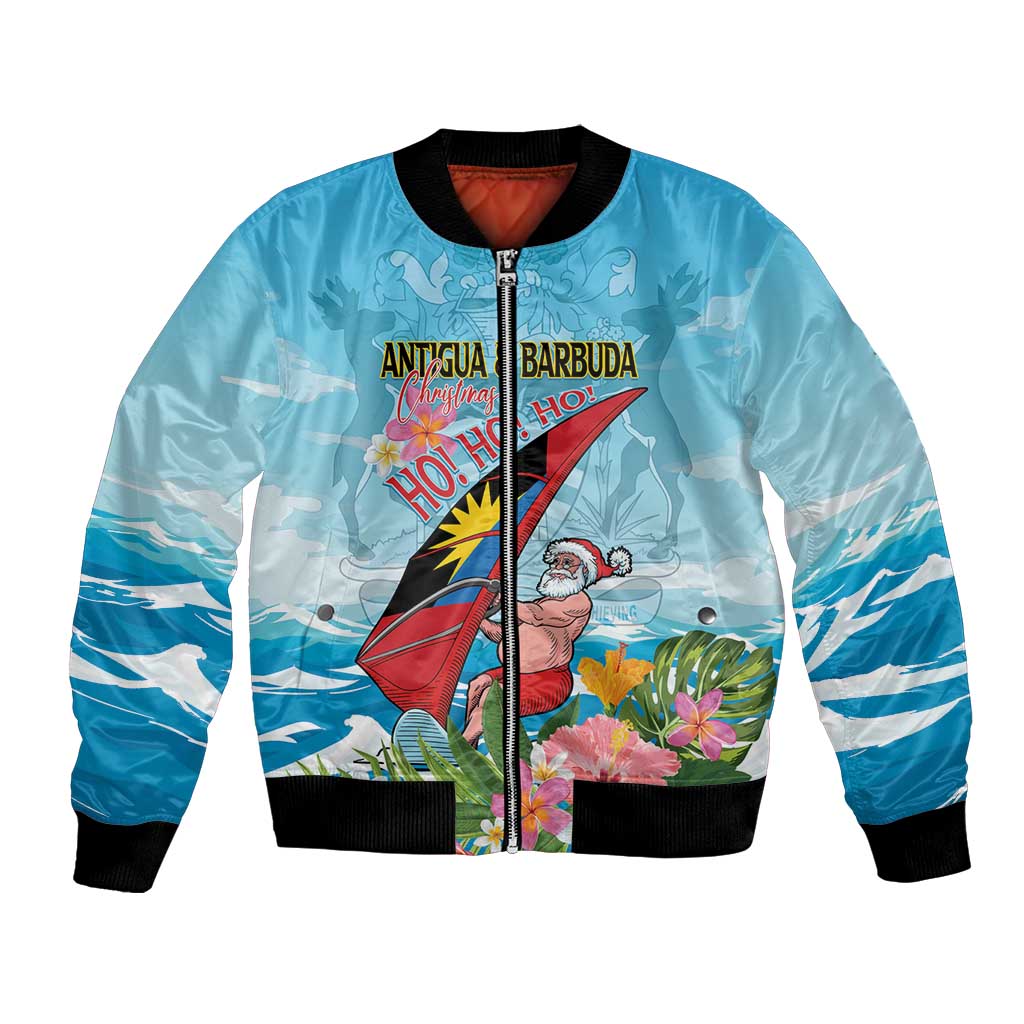 Personalized Antigua and Barbuda Christmas Bomber Jacket Windsurfing Santa Caribbean Tropical Style - Wonder Print Shop