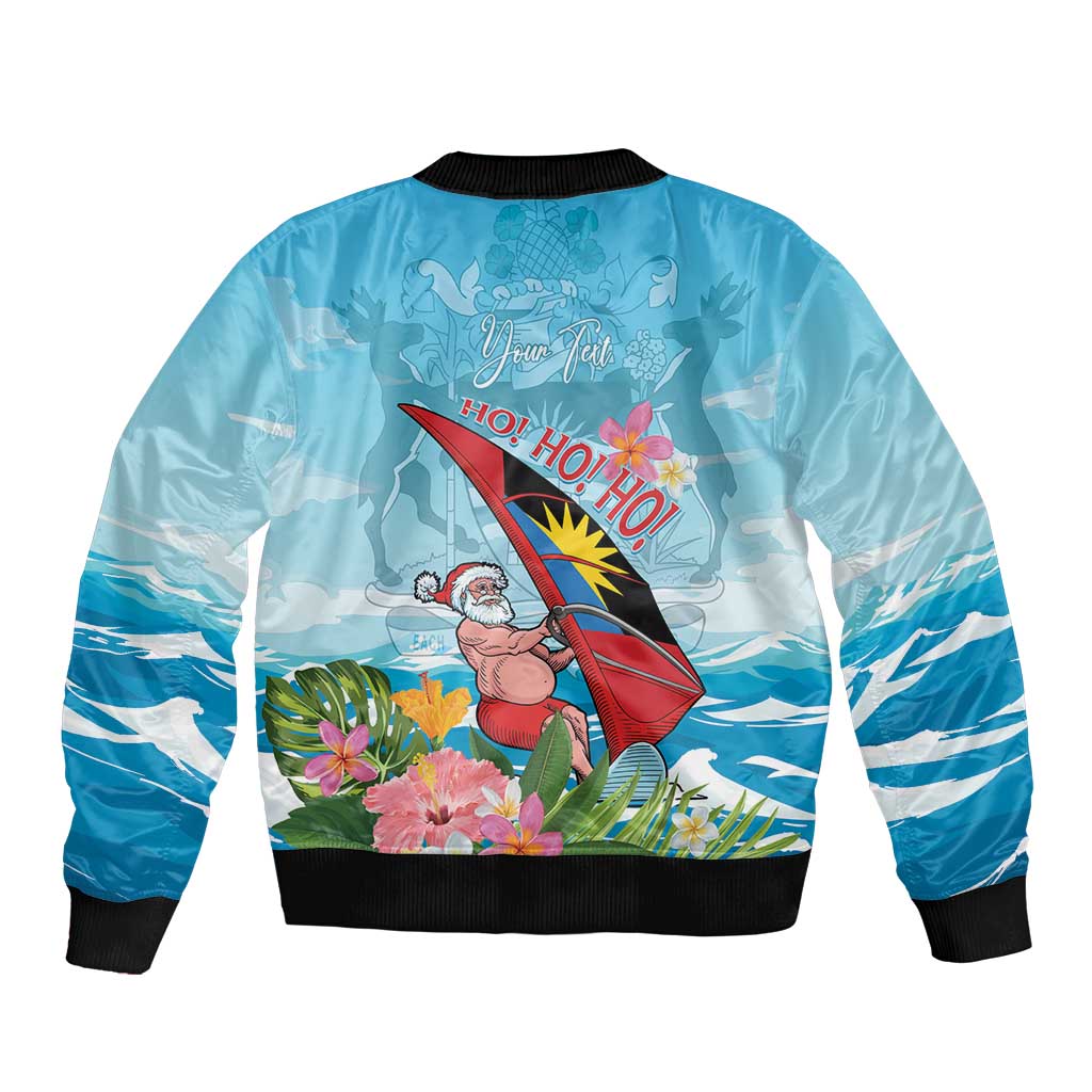 Personalized Antigua and Barbuda Christmas Bomber Jacket Windsurfing Santa Caribbean Tropical Style - Wonder Print Shop