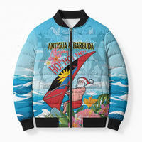 Personalized Antigua and Barbuda Christmas Bomber Puffer Jacket Windsurfing Santa Caribbean Tropical Style - Wonder Print Shop