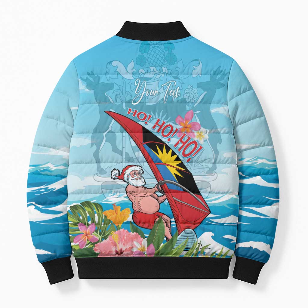 Personalized Antigua and Barbuda Christmas Bomber Puffer Jacket Windsurfing Santa Caribbean Tropical Style - Wonder Print Shop