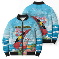 Personalized Antigua and Barbuda Christmas Bomber Puffer Jacket Windsurfing Santa Caribbean Tropical Style - Wonder Print Shop
