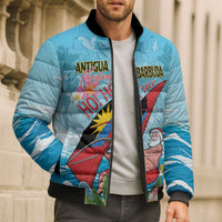 Personalized Antigua and Barbuda Christmas Bomber Puffer Jacket Windsurfing Santa Caribbean Tropical Style - Wonder Print Shop