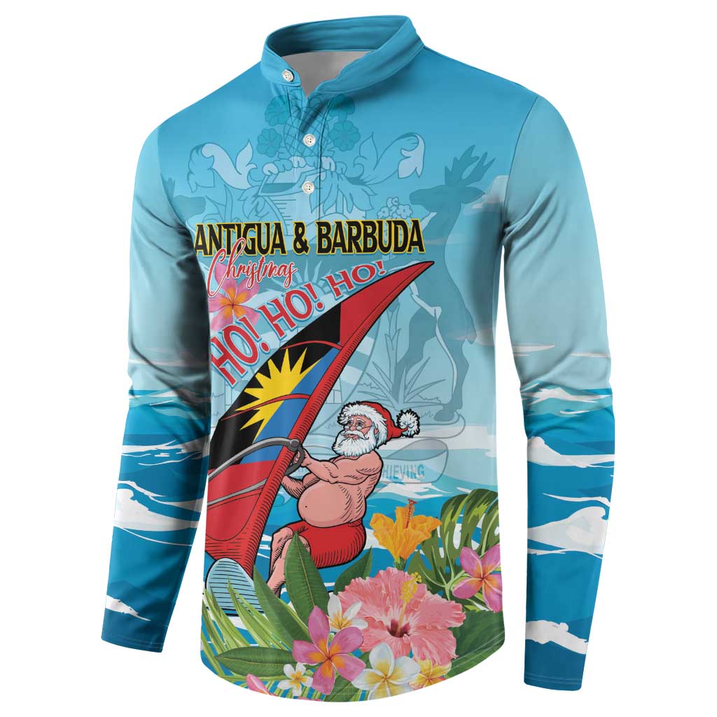 Personalized Antigua and Barbuda Christmas Button Sweatshirt Windsurfing Santa Caribbean Tropical Style - Wonder Print Shop