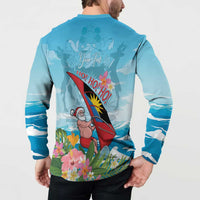Personalized Antigua and Barbuda Christmas Button Sweatshirt Windsurfing Santa Caribbean Tropical Style - Wonder Print Shop