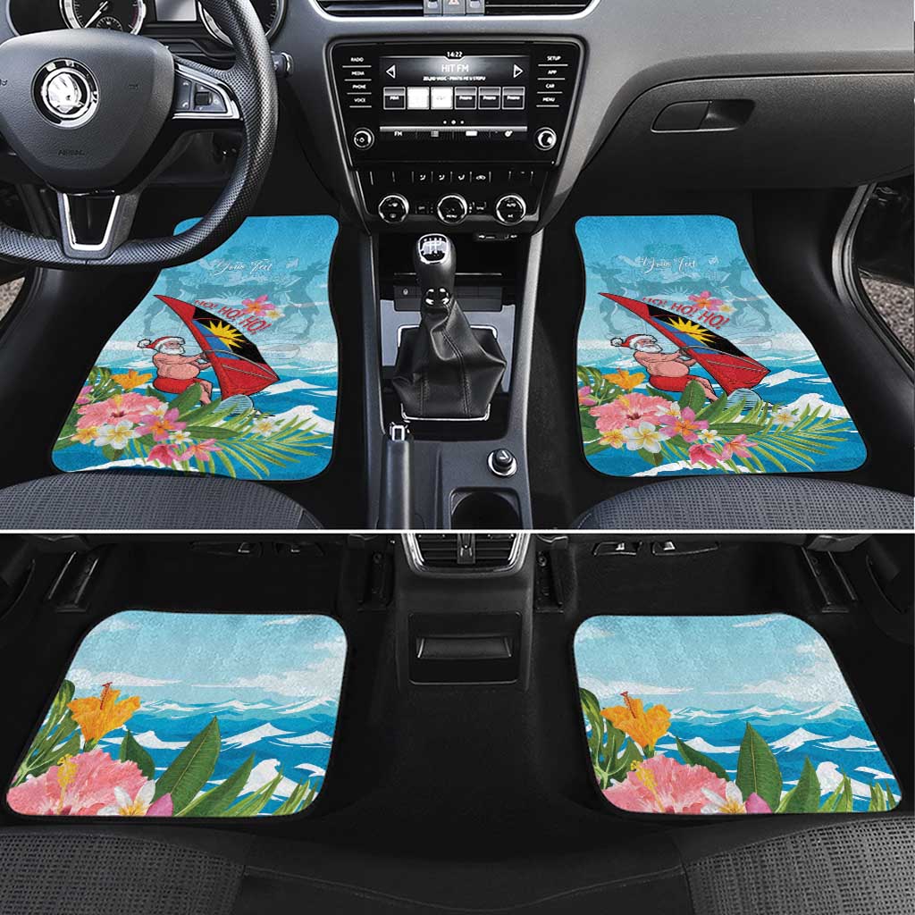 Personalized Antigua and Barbuda Christmas Car Mats Windsurfing Santa Caribbean Tropical Style - Wonder Print Shop