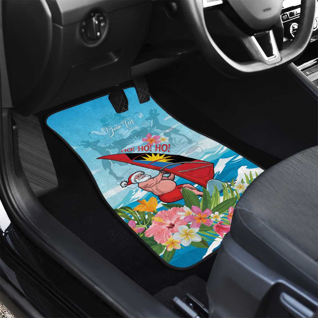 Personalized Antigua and Barbuda Christmas Car Mats Windsurfing Santa Caribbean Tropical Style - Wonder Print Shop
