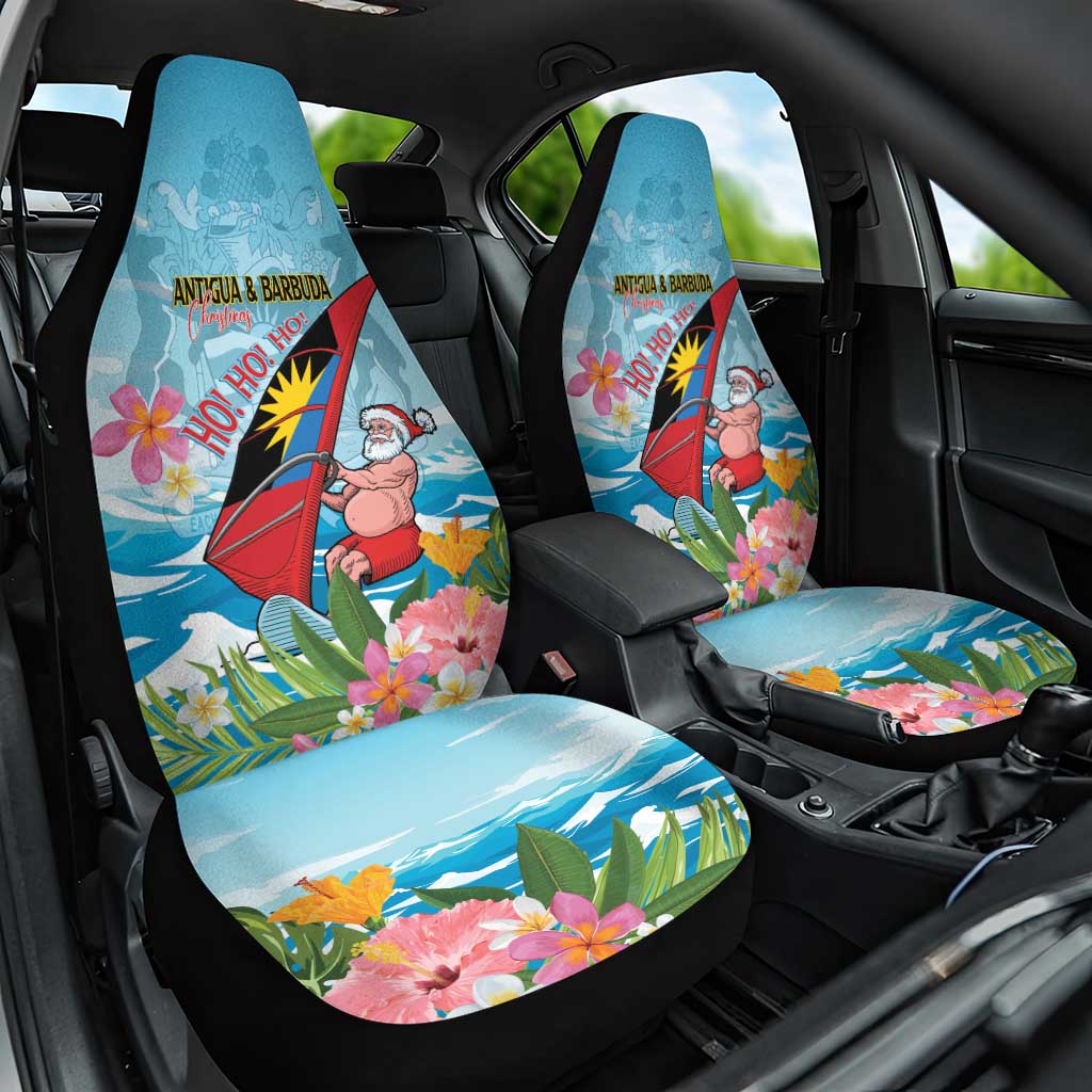 Personalized Antigua and Barbuda Christmas Car Seat Cover Windsurfing Santa Caribbean Tropical Style - Wonder Print Shop