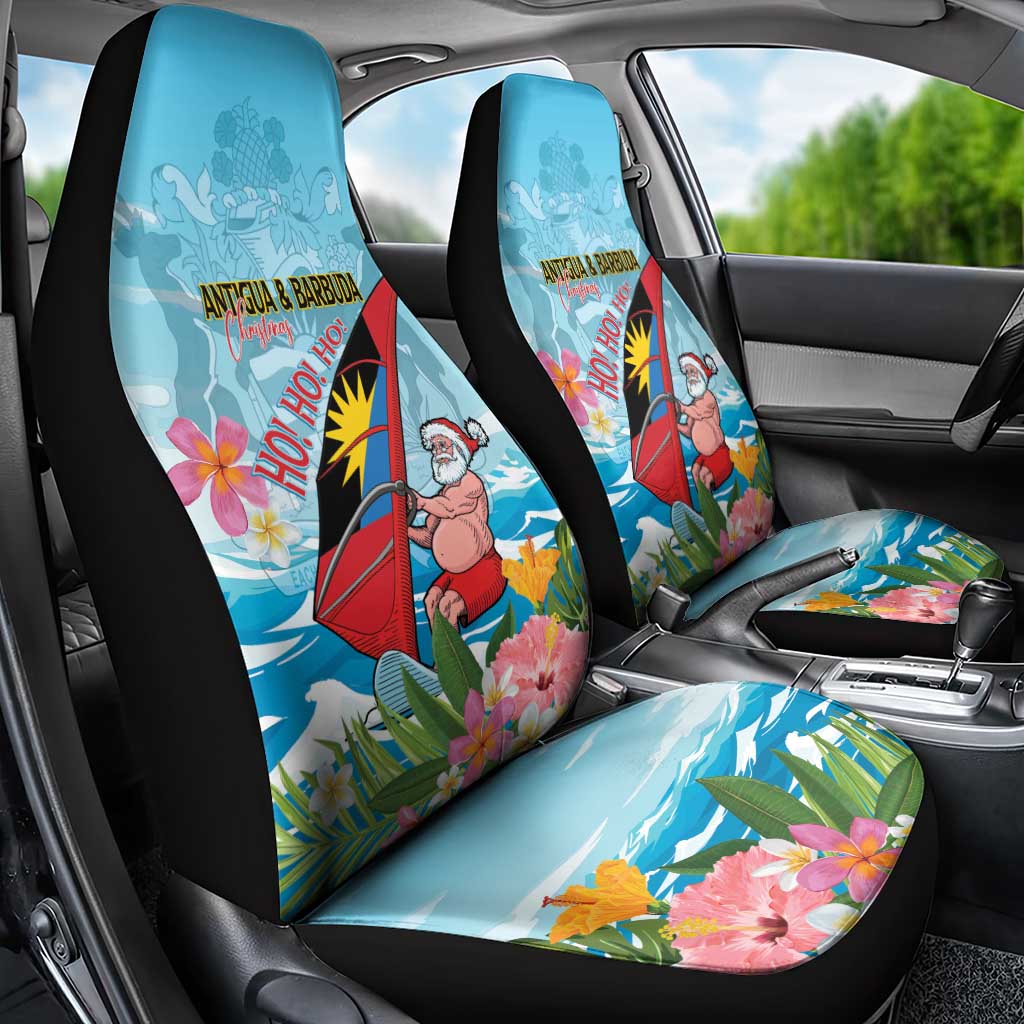 Personalized Antigua and Barbuda Christmas Car Seat Cover Windsurfing Santa Caribbean Tropical Style - Wonder Print Shop