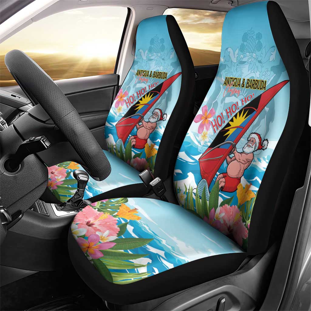 Personalized Antigua and Barbuda Christmas Car Seat Cover Windsurfing Santa Caribbean Tropical Style - Wonder Print Shop