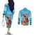 Personalized Antigua and Barbuda Christmas Couples Matching Off The Shoulder Long Sleeve Dress and Long Sleeve Button Shirt Windsurfing Santa Caribbean Tropical Style - Wonder Print Shop
