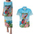 Personalized Antigua and Barbuda Christmas Couples Matching Puletasi and Hawaiian Shirt Windsurfing Santa Caribbean Tropical Style - Wonder Print Shop