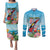 Personalized Antigua and Barbuda Christmas Couples Matching Puletasi and Long Sleeve Button Shirt Windsurfing Santa Caribbean Tropical Style - Wonder Print Shop