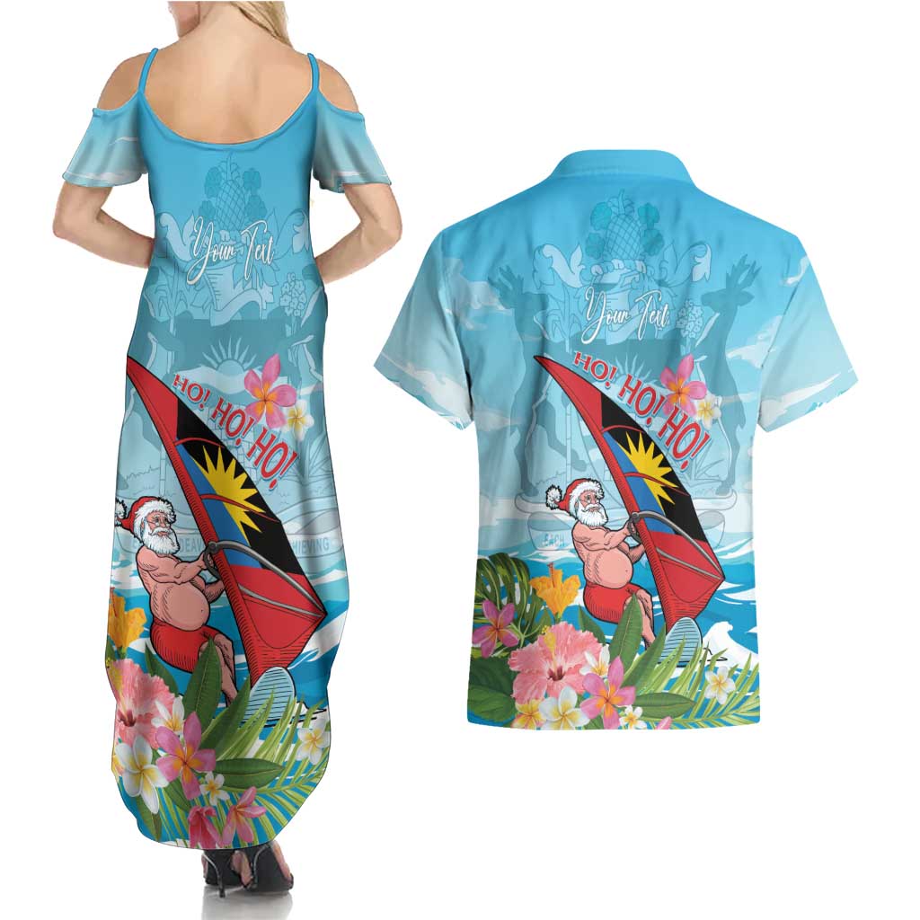 Personalized Antigua and Barbuda Christmas Couples Matching Summer Maxi Dress and Hawaiian Shirt Windsurfing Santa Caribbean Tropical Style - Wonder Print Shop