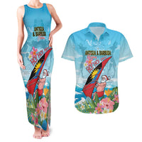 Personalized Antigua and Barbuda Christmas Couples Matching Tank Maxi Dress and Hawaiian Shirt Windsurfing Santa Caribbean Tropical Style - Wonder Print Shop