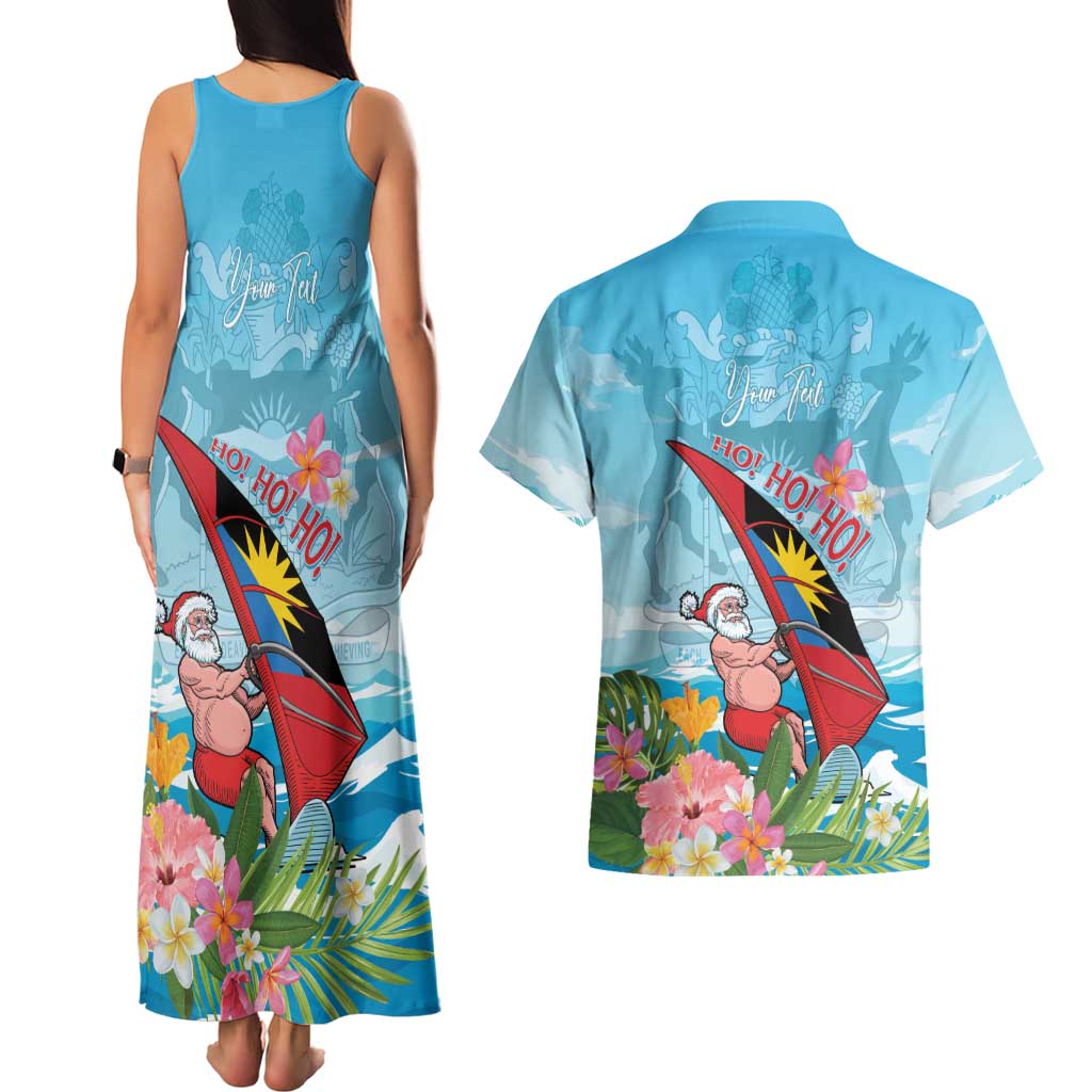 Personalized Antigua and Barbuda Christmas Couples Matching Tank Maxi Dress and Hawaiian Shirt Windsurfing Santa Caribbean Tropical Style - Wonder Print Shop