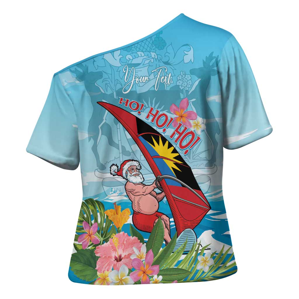 Personalized Antigua and Barbuda Christmas Cross Shoulder Shirt Windsurfing Santa Caribbean Tropical Style - Wonder Print Shop