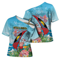 Personalized Antigua and Barbuda Christmas Cross Shoulder Shirt Windsurfing Santa Caribbean Tropical Style - Wonder Print Shop